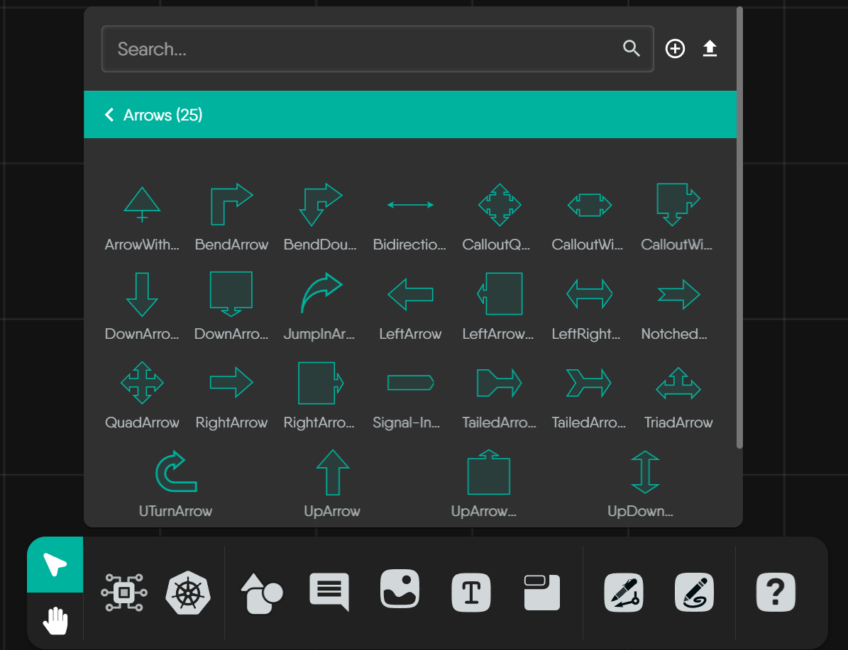 Static arrow shapes palette in Kanvas